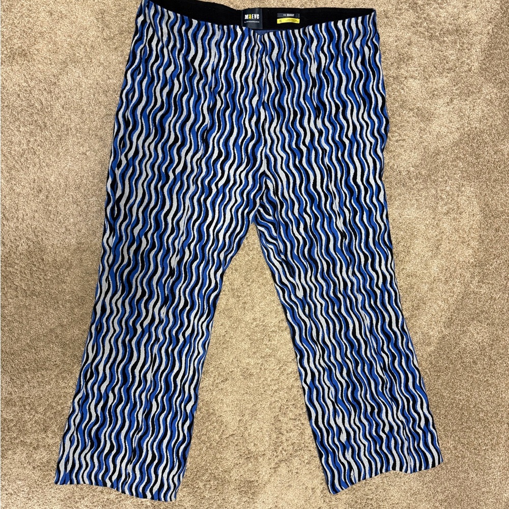 Anthropologie Maeve Margo Pants -Blue and White Wave Pattern Pants